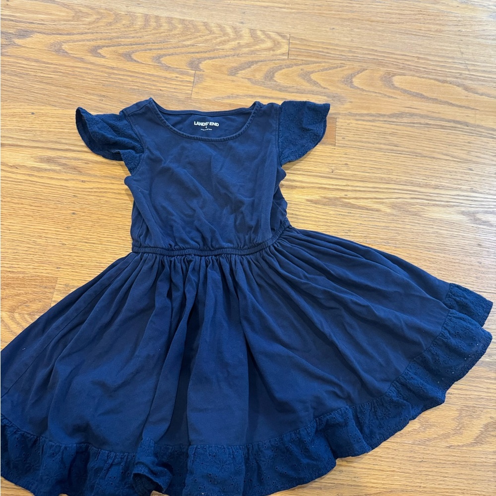 Lands' End Blue Casual Sundress with Flutter Sleeves